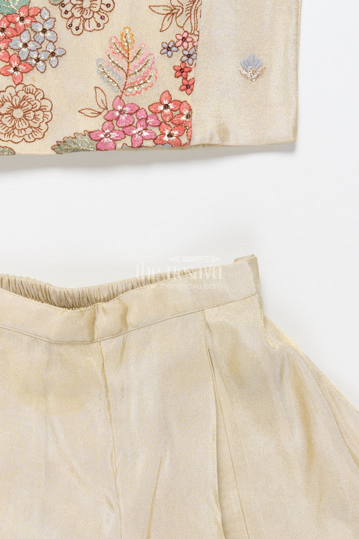 The Nesavu Girls Sharara / Plazo Set Girls Designer Sharara Set with Embroidered Jacket Elegant Layered Ethnic Wear Nesavu Nesavu girls sharara set embroidered jacket festive ethnic wear viscose tissue silk