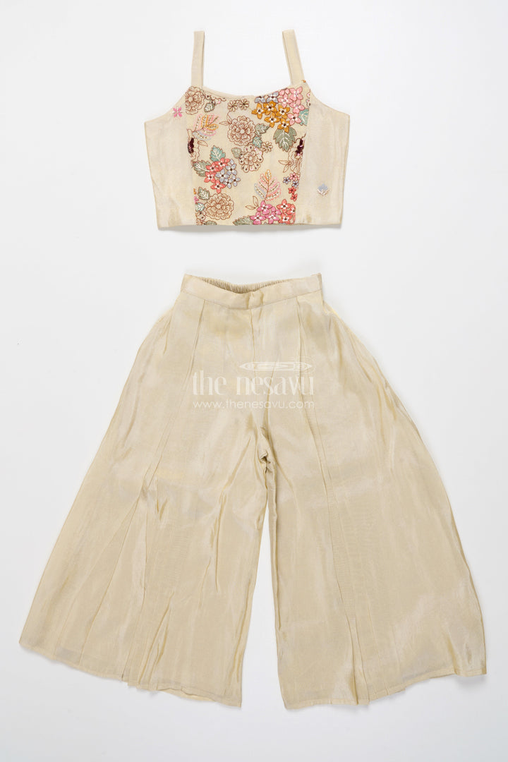 The Nesavu Girls Sharara / Plazo Set Girls Designer Sharara Set with Embroidered Jacket Elegant Layered Ethnic Wear Nesavu Nesavu girls sharara set embroidered jacket festive ethnic wear viscose tissue silk