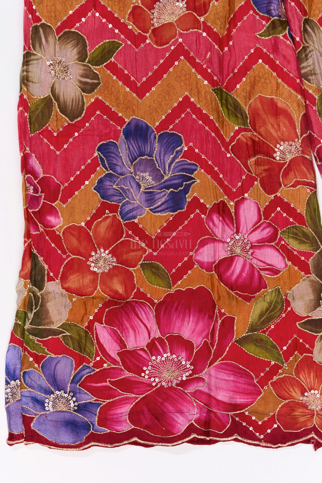 The Nesavu Girls Sharara / Plazo Set Girls Designer Sharara Sets with Floral Embroidery and Chevron Print in Pink Nesavu Girls Designer Sharara Sets Floral Embroidery Chevron Print | The Nesavu