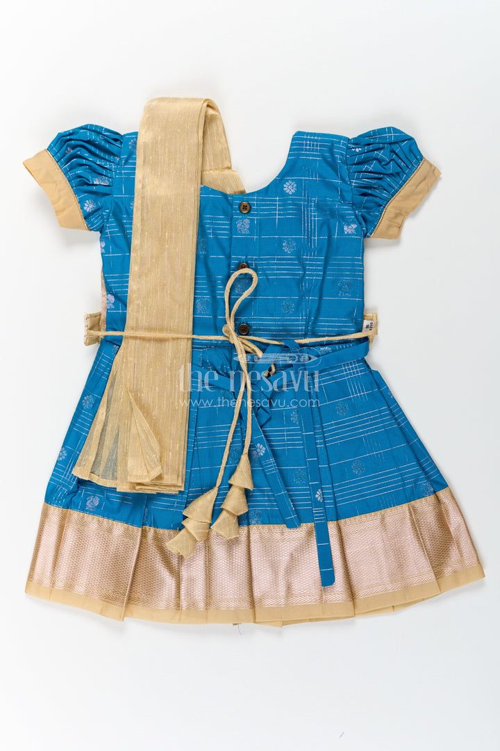 The Nesavu Girls Kanchi Silk Frock Girls Designer Silk Dresses in Semi Kanchivaram with Embroidery Lace and Elegant Dupatta Detail Nesavu Traditional Girls Designer Silk Dresses in Semi Kanchivaram with Embroidered Lace Dupatta | The Nesavu