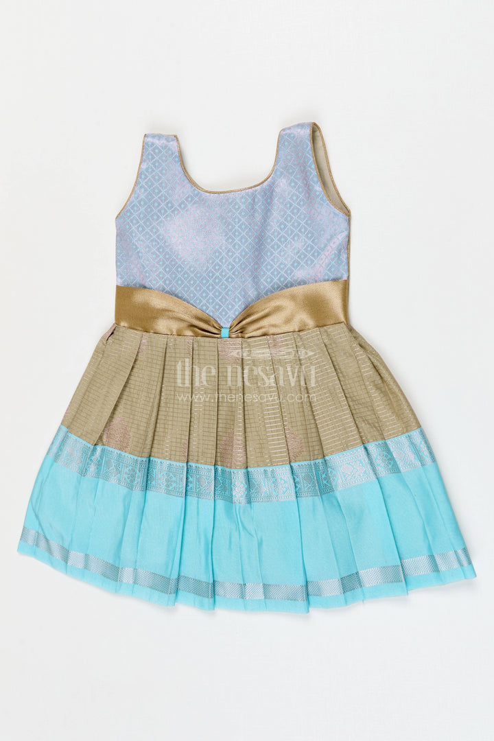 The Nesavu Girls Kanchi Silk Frock Girls Designer Silk Frock Festive Occasions Nesavu 10 (NB) / Green / Style 1 KSF037CA-10 Nesavu Girls Semi Designer Kanchivaram Silk Frock For Weddings Receptions And Festive Occasions