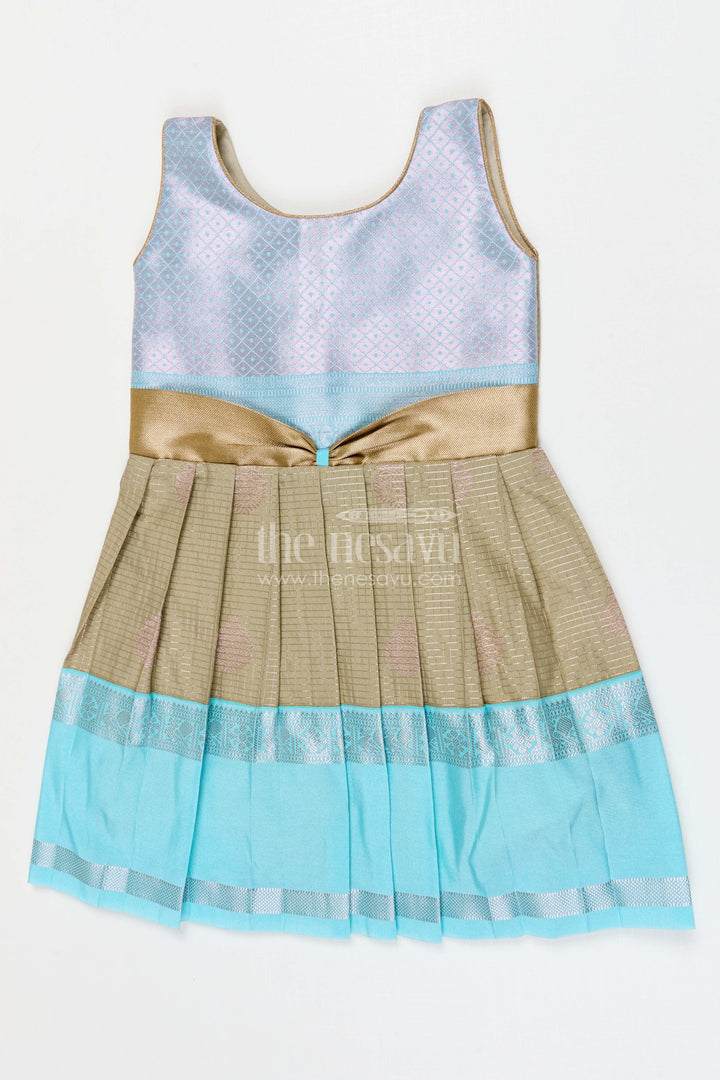 The Nesavu Girls Kanchi Silk Frock Girls Designer Silk Frock Festive Occasions Nesavu 10 (NB) / Green / Style 2 KSF037CB-10 Nesavu Girls Semi Designer Kanchivaram Silk Frock For Weddings Receptions And Festive Occasions