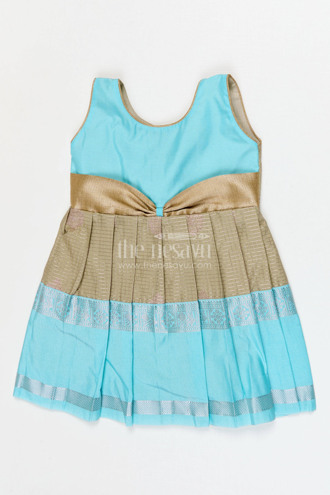 The Nesavu Girls Kanchi Silk Frock Girls Designer Silk Frock Festive Occasions Nesavu 10 (NB) / Green / Style 3 KSF037CC-10 Nesavu Girls Semi Designer Kanchivaram Silk Frock For Weddings Receptions And Festive Occasions