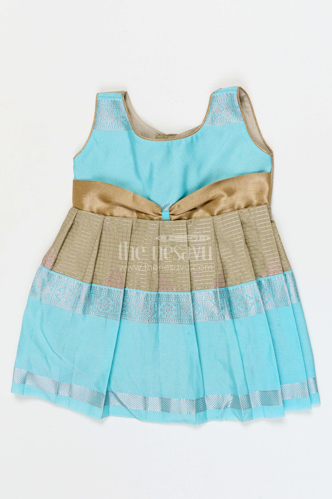 The Nesavu Girls Kanchi Silk Frock Girls Designer Silk Frock Festive Occasions Nesavu 10 (NB) / Green / Style 4 KSF037CD-10 Nesavu Girls Semi Designer Kanchivaram Silk Frock For Weddings Receptions And Festive Occasions