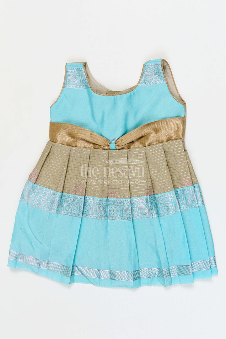 The Nesavu Girls Kanchi Silk Frock Girls Designer Silk Frock Festive Occasions Nesavu 10 (NB) / Green / Style 4 KSF037CD-10 Nesavu Girls Semi Designer Kanchivaram Silk Frock For Weddings Receptions And Festive Occasions