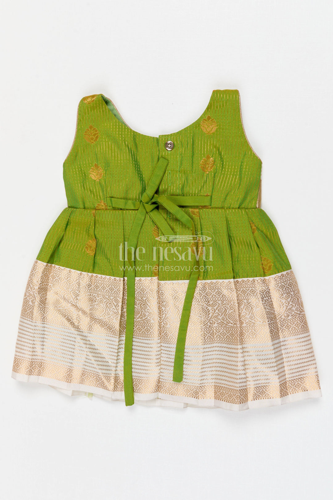 The Nesavu Girls Kanchi Silk Frock Girls Designer Silk Frock for Weddings and Festive Occasions Nesavu Nesavu Girls Semi Designer Wedding Kanchivaram Silk Frock For Weddings And Festive Celebrations