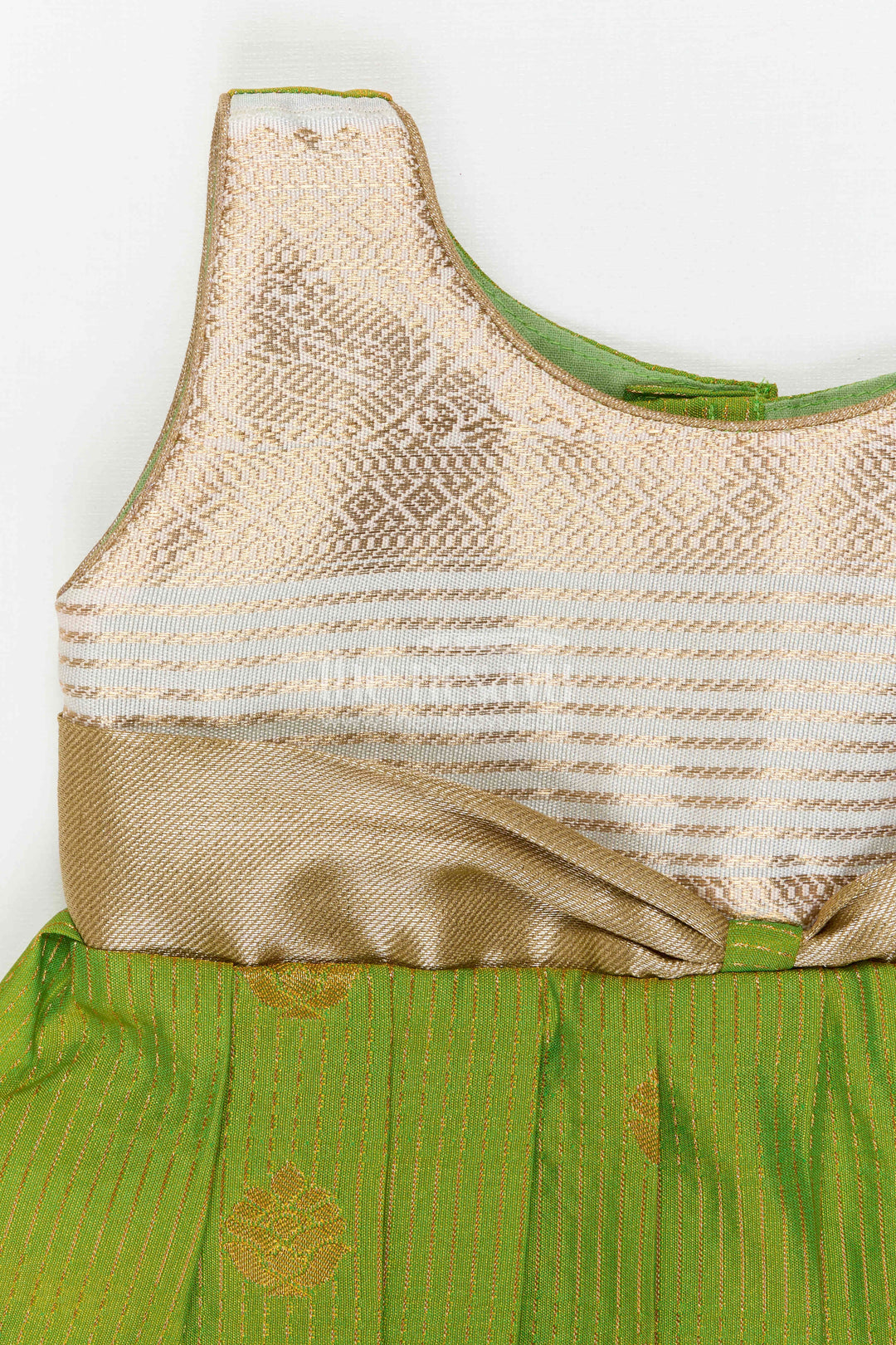 The Nesavu Girls Kanchi Silk Frock Girls Designer Silk Frock for Weddings and Festive Occasions Nesavu Nesavu Girls Semi Designer Wedding Kanchivaram Silk Frock For Weddings And Festive Celebrations