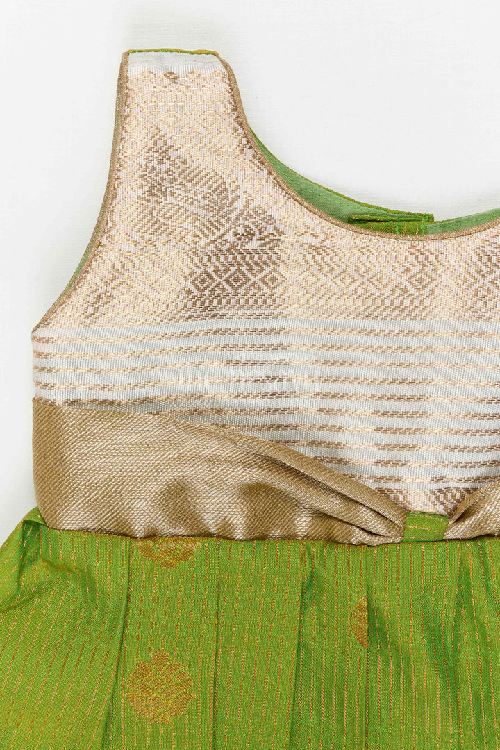 The Nesavu Girls Kanchi Silk Frock Girls Designer Silk Frock for Weddings and Festive Occasions Nesavu Nesavu Girls Semi Designer Wedding Kanchivaram Silk Frock For Weddings And Festive Celebrations