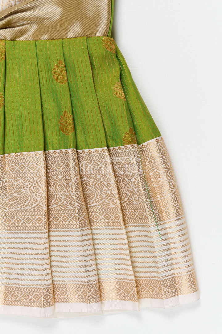 The Nesavu Girls Kanchi Silk Frock Girls Designer Silk Frock for Weddings and Festive Occasions Nesavu Nesavu Girls Semi Designer Wedding Kanchivaram Silk Frock For Weddings And Festive Celebrations