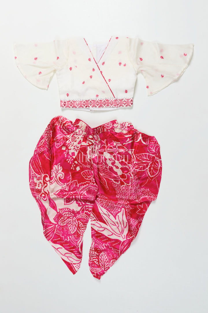 The Nesavu Girls Dothi Sets Girls Dhoti Set for Birthdays and Ethnic Day Celebrations Nesavu 18 (2Y) / Pink GPS899A-18 Nesavu girls dhoti set printed crepe bottom embroidered georgette top ethnic days