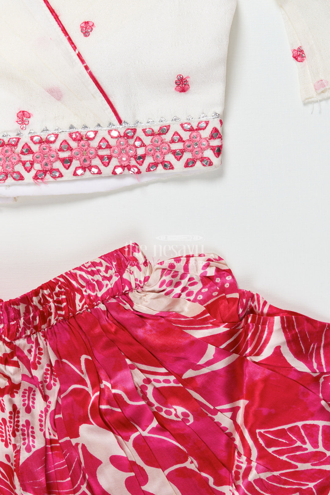 The Nesavu Girls Dothi Sets Girls Dhoti Set for Birthdays and Ethnic Day Celebrations Nesavu Nesavu girls dhoti set printed crepe bottom embroidered georgette top ethnic days