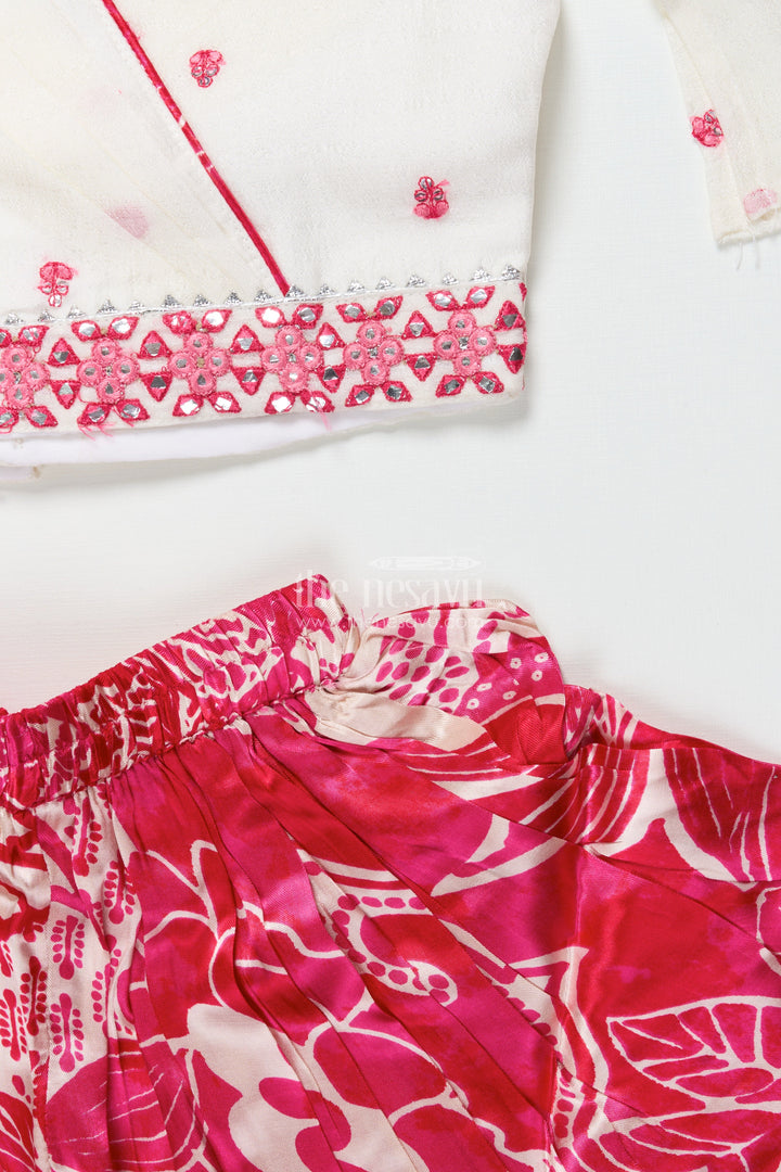 The Nesavu Girls Dothi Sets Girls Dhoti Set for Birthdays and Ethnic Day Celebrations Nesavu Nesavu girls dhoti set printed crepe bottom embroidered georgette top ethnic days