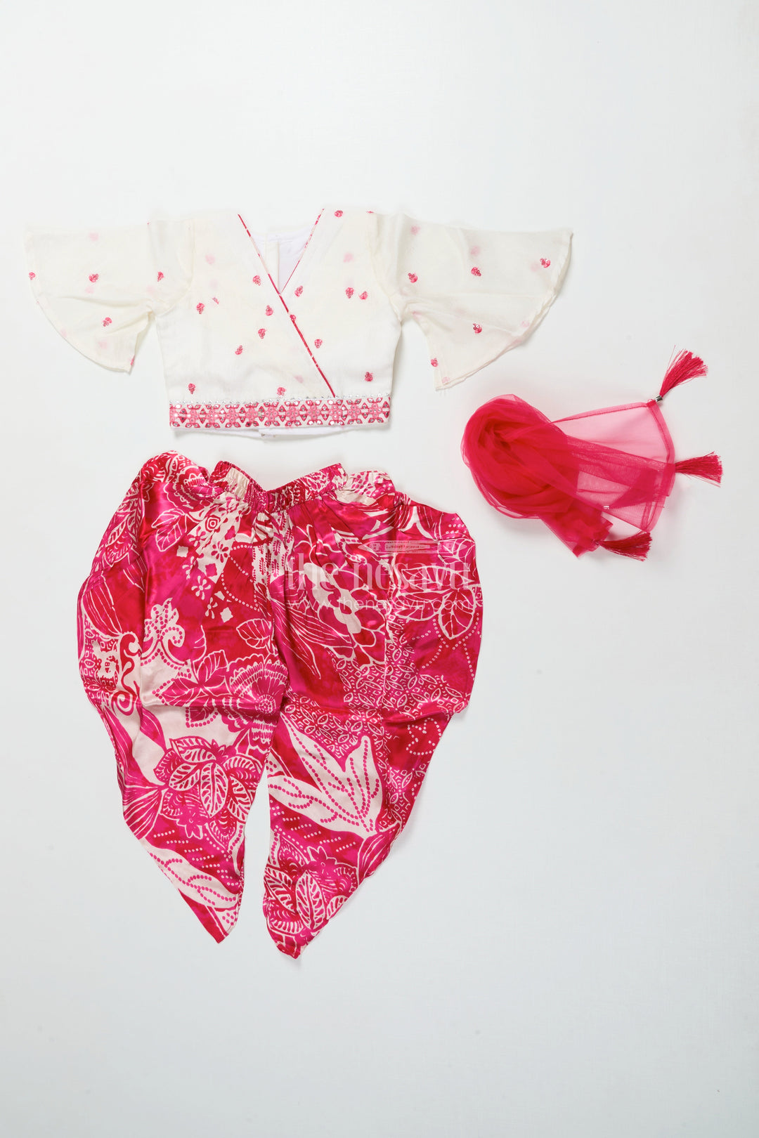 The Nesavu Girls Dothi Sets Girls Dhoti Set for Birthdays and Ethnic Day Celebrations Nesavu Nesavu girls dhoti set printed crepe bottom embroidered georgette top ethnic days