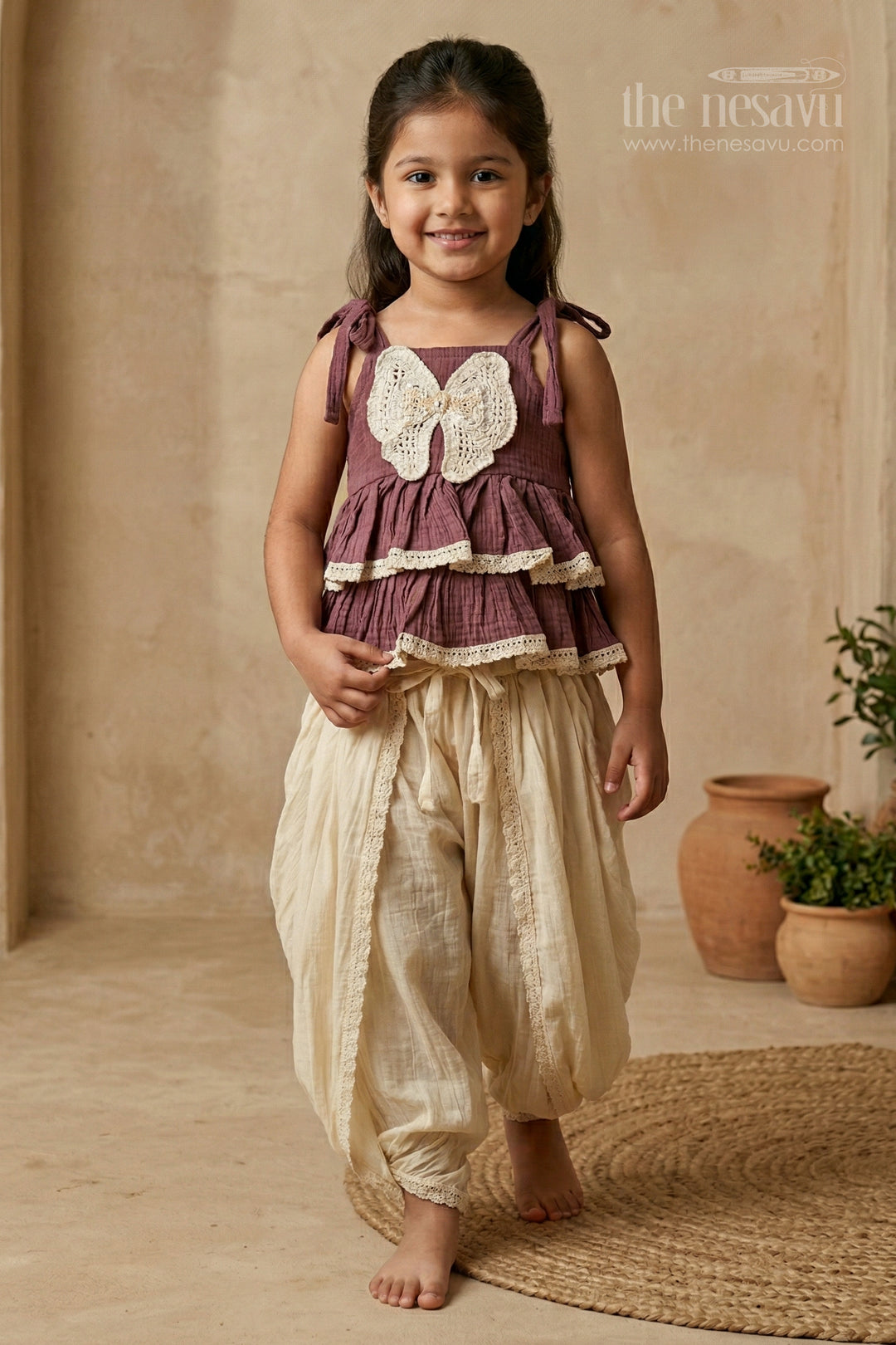 The Nesavu Girls Dothi Sets Girls Dhoti Set for Ethnic Celebrations and Festive Functions Nesavu 18 (2Y) / Brown / Cotton GPS1027D-18 Nesavu girls dhoti set for ethnic celebrations with cotton blend fabric breathable festive kids wear