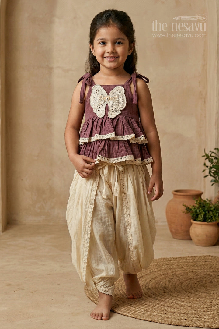 The Nesavu Girls Dothi Sets Girls Dhoti Set for Ethnic Celebrations and Festive Functions Nesavu 18 (2Y) / Brown / Cotton GPS1027D-18 Nesavu girls dhoti set for ethnic celebrations with cotton blend fabric breathable festive kids wear