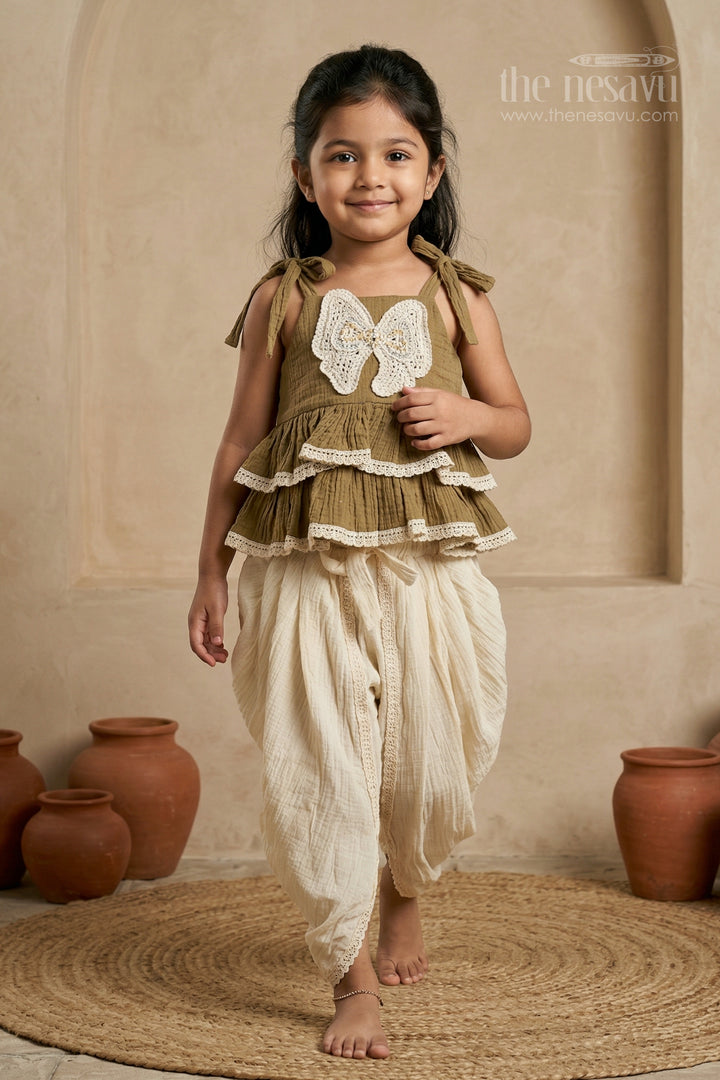 The Nesavu Girls Dothi Sets Girls Dhoti Set for Ethnic Wear and Festive Celebrations Nesavu 18 (2Y) / Green / Cotton GPS1027B-18 Nesavu girls dhoti set for ethnic wear with cotton blend fabric breathable festive outfit for kids