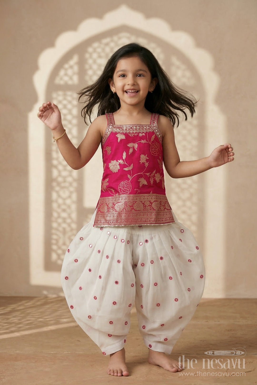 The Nesavu Girls Dothi Sets Girls Dhoti Set for Festive Celebrations and Cultural Events Nesavu 18 (2Y) / Red / Georgette GPS983A-18 Nesavu girls georgette dhoti set for festive celebrations with designer yoke