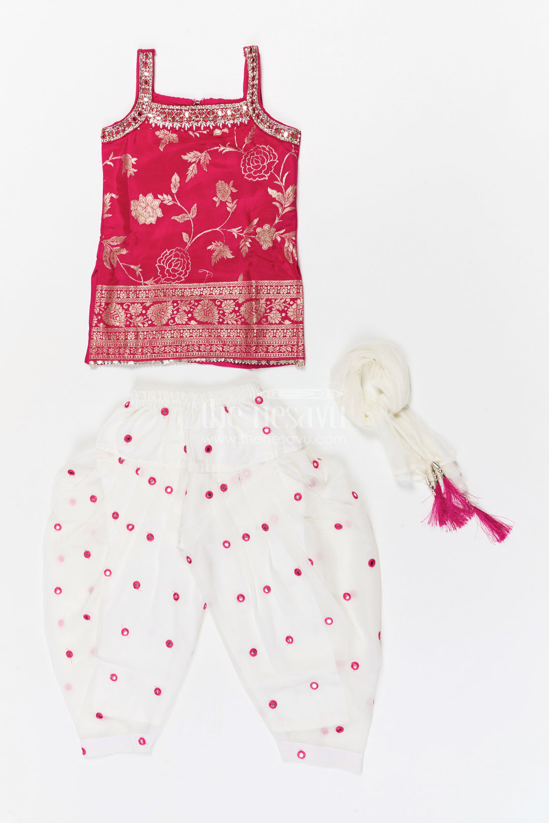 The Nesavu Girls Dothi Sets Girls Dhoti Set for Festive Celebrations and Cultural Events Nesavu Nesavu girls georgette dhoti set for festive celebrations with designer yoke