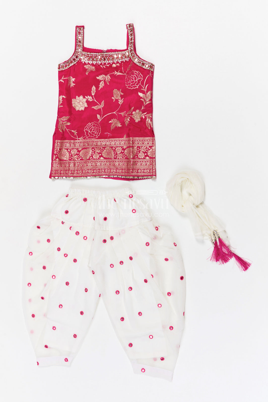 The Nesavu Girls Dothi Sets Girls Dhoti Set for Festive Celebrations and Cultural Events Nesavu Nesavu girls georgette dhoti set for festive celebrations with designer yoke