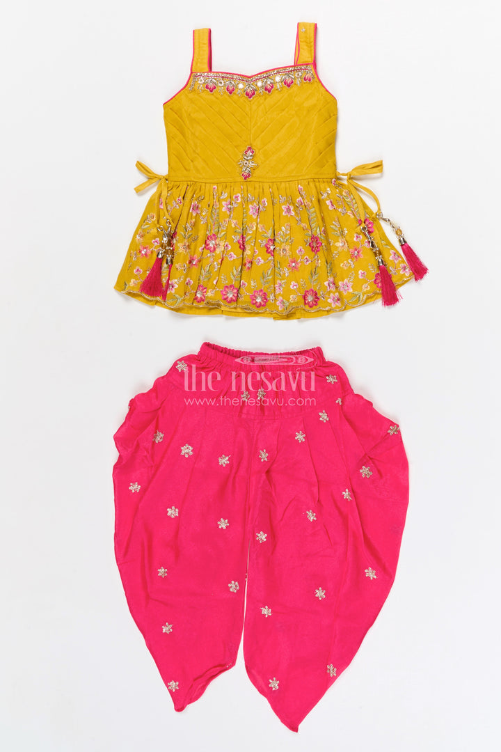 The Nesavu Girls Dothi Sets Girls Dhoti Set for Festive Celebrations and Traditional Events Nesavu 18 (2Y) / Yellow / Viscose Silk GPS979A-18 Nesavu girls viscose silk dhoti set for festive celebrations with designer yoke