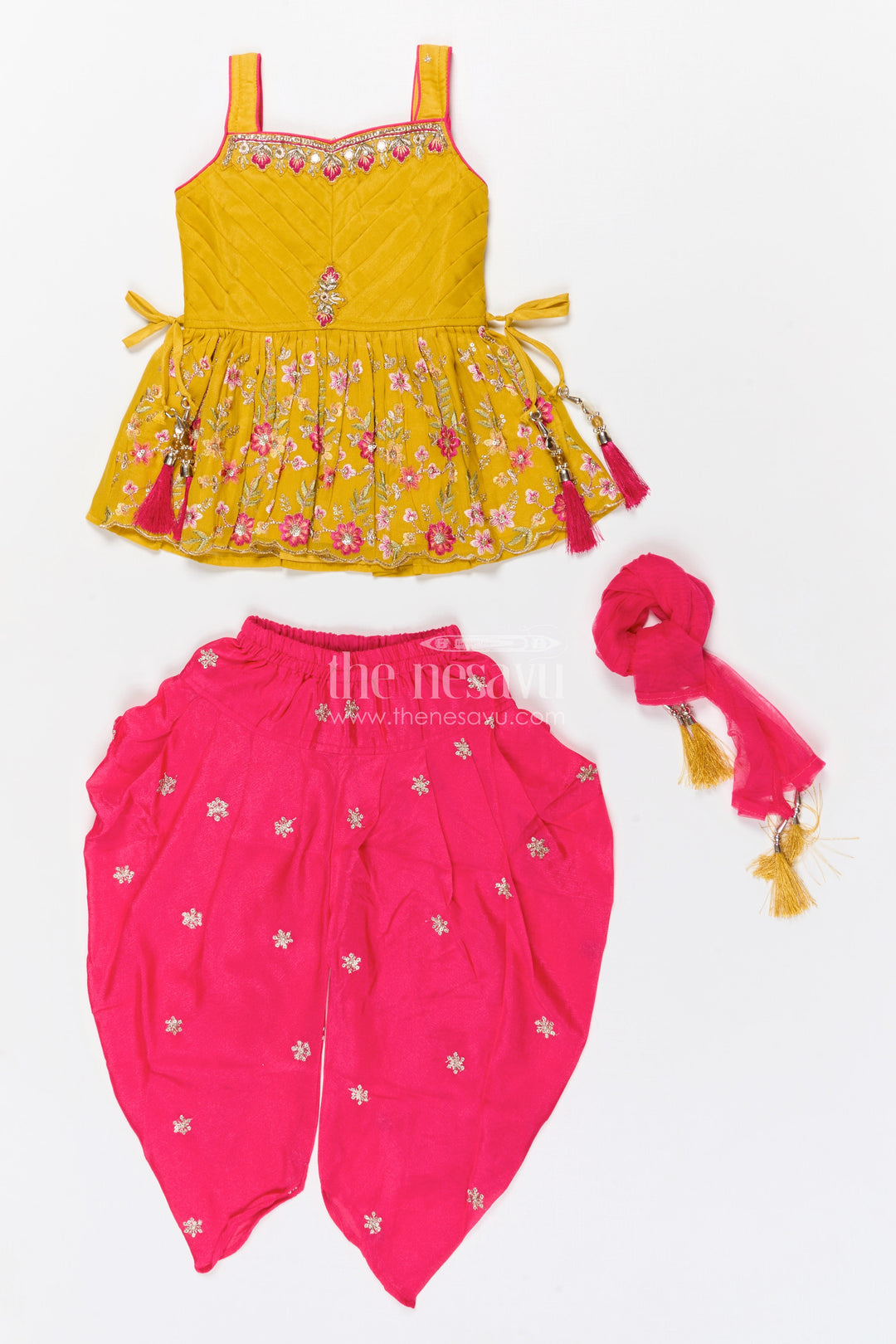 The Nesavu Girls Dothi Sets Girls Dhoti Set for Festive Celebrations and Traditional Events Nesavu Nesavu girls viscose silk dhoti set for festive celebrations with designer yoke