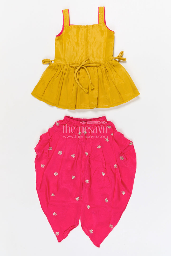 The Nesavu Girls Dothi Sets Girls Dhoti Set for Festive Celebrations and Traditional Events Nesavu Nesavu girls viscose silk dhoti set for festive celebrations with designer yoke