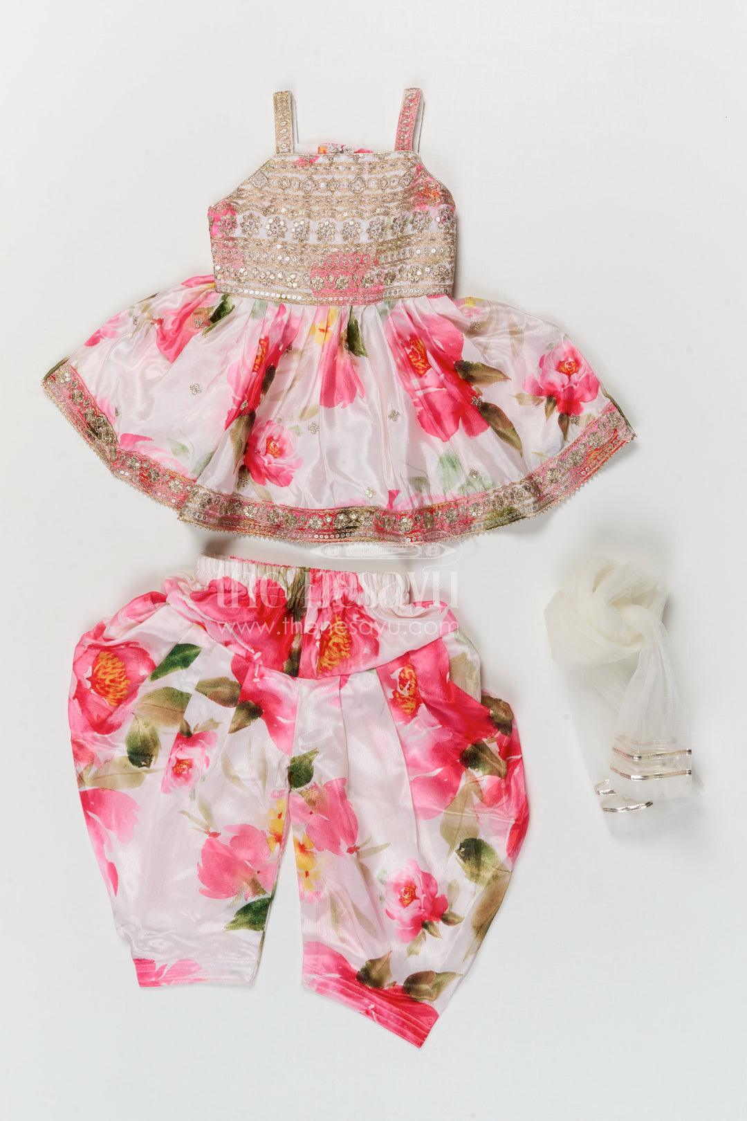 The Nesavu Girls Dothi Sets Girls Dhoti Set for Festive Occasions and Cultural Celebrations Nesavu Nesavu girls crepe silk dhoti set with embroidered yoke for festive celebrations and weddings