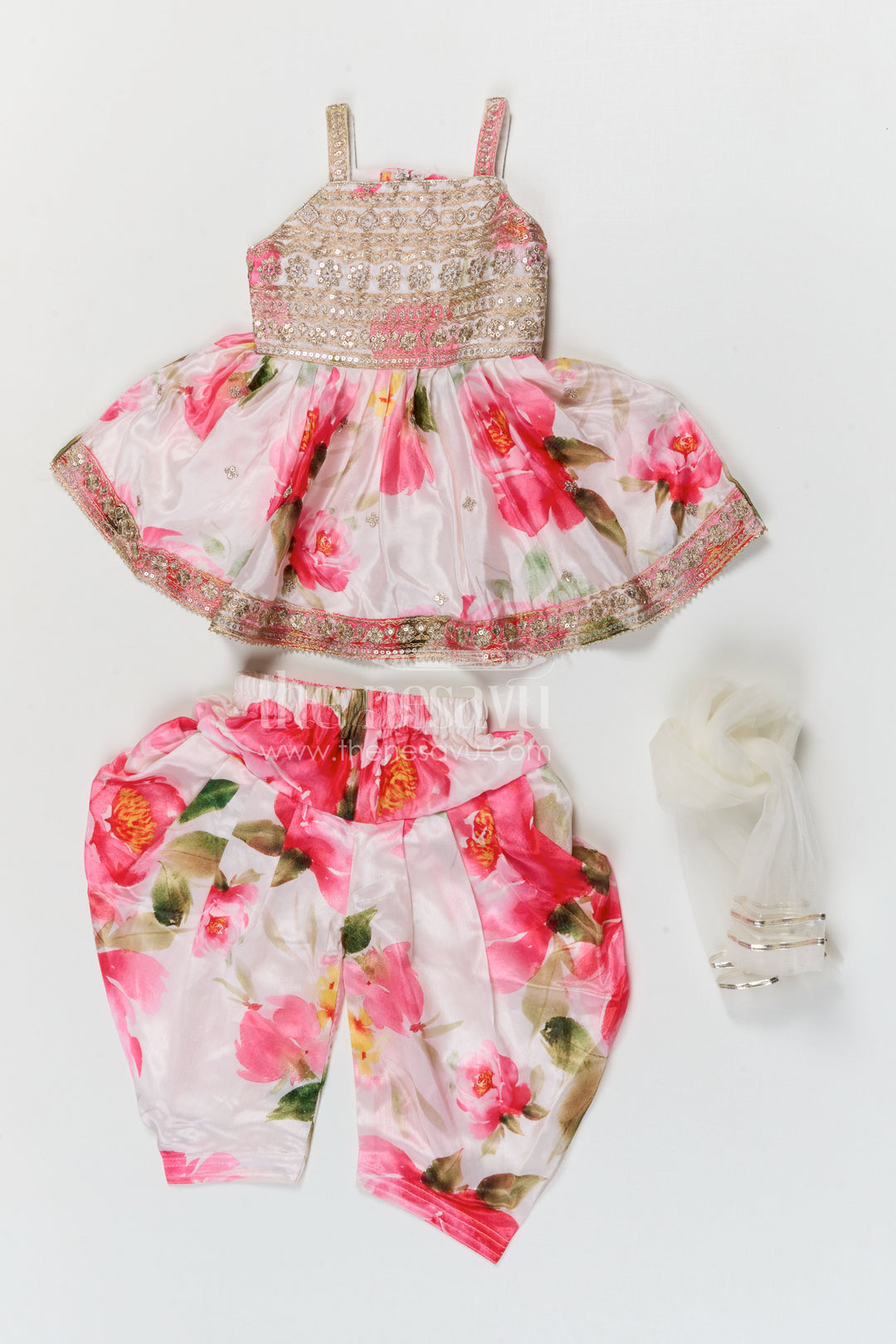 The Nesavu Girls Dothi Sets Girls Dhoti Set for Festive Occasions and Cultural Celebrations Nesavu Nesavu girls crepe silk dhoti set with embroidered yoke for festive celebrations and weddings