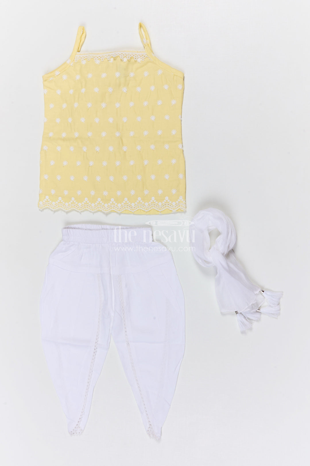 The Nesavu Girls Dothi Sets Girls Dhoti Set for Festive Occasions and Traditional Functions Nesavu Nesavu girls cotton dhoti set with thread embroidery for festive occasions