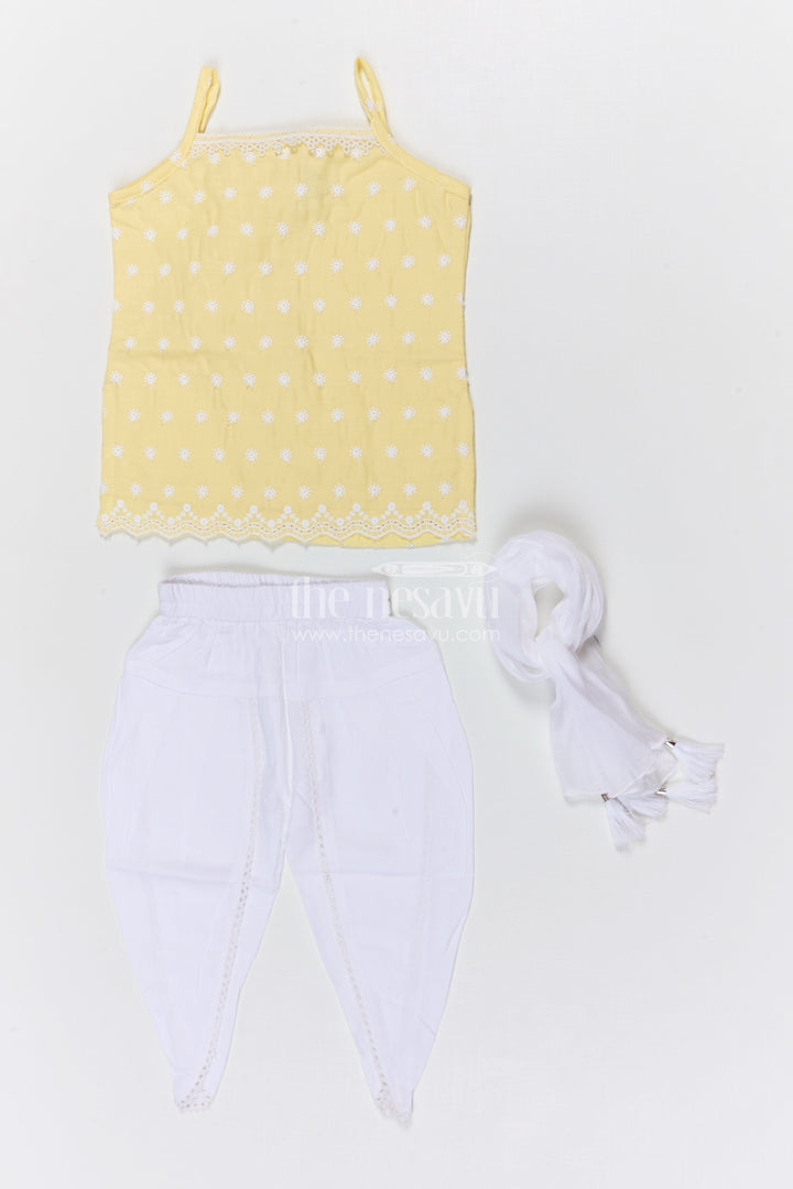 The Nesavu Girls Dothi Sets Girls Dhoti Set for Festive Occasions and Traditional Functions Nesavu Nesavu girls cotton dhoti set with thread embroidery for festive occasions