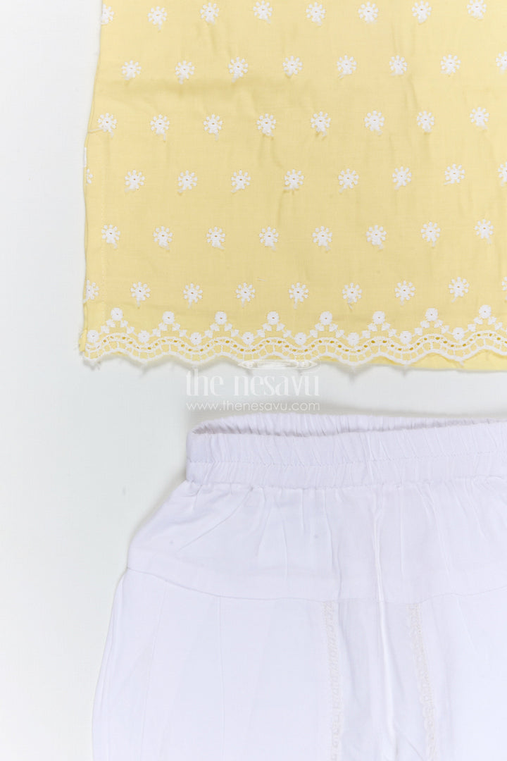 The Nesavu Girls Dothi Sets Girls Dhoti Set for Festive Occasions and Traditional Functions Nesavu Nesavu girls cotton dhoti set with thread embroidery for festive occasions