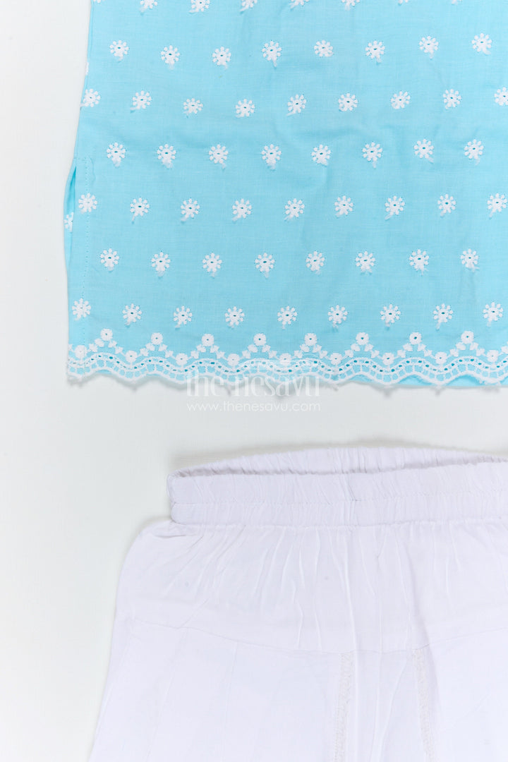 The Nesavu Girls Dothi Sets Girls Dhoti Set for School Ethnic Day and Festivals Nesavu Nesavu girls cotton dhoti set with thread embroidery for school ethnic day