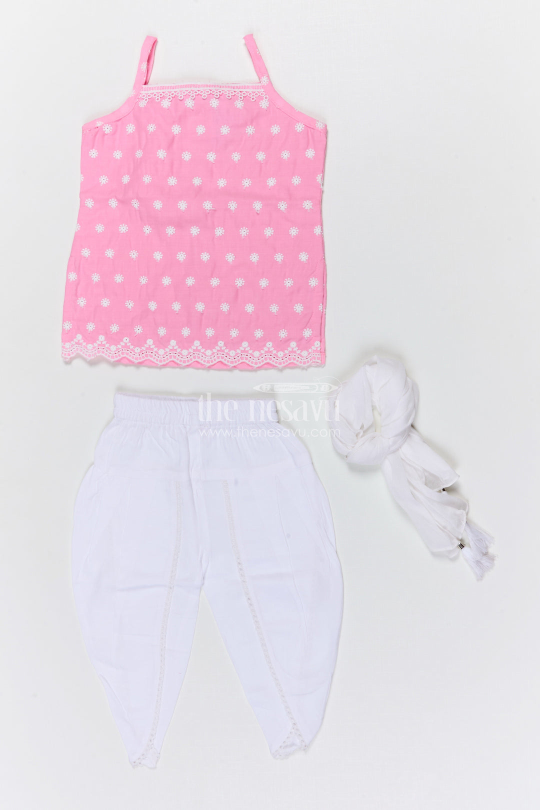 The Nesavu Girls Dothi Sets Girls Dhoti Set for Traditional Celebrations and Festive Wear Nesavu Nesavu girls cotton dhoti set with embroidered top for festive celebrations