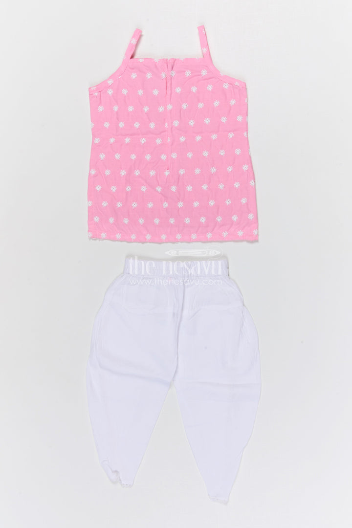 The Nesavu Girls Dothi Sets Girls Dhoti Set for Traditional Celebrations and Festive Wear Nesavu Nesavu girls cotton dhoti set with embroidered top for festive celebrations