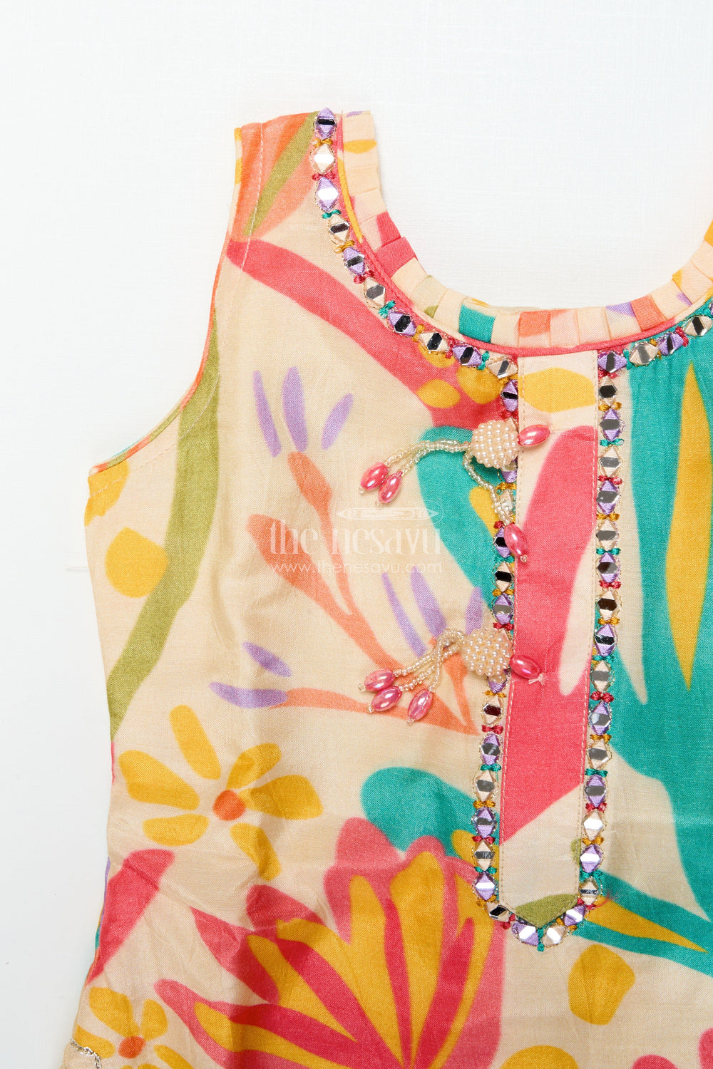 The Nesavu Girls Sharara / Plazo Set Girls Digital Floral Printed Sharara Suit In Viscose Muslin Silk Nesavu Nesavu girls floral printed muslin sharara set  festive ethnic outfit