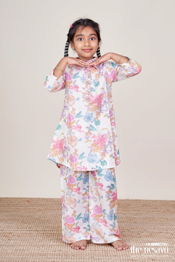 The Nesavu Girls Casual Set Girls Digital Print Top and Pants Co-Ord Set In Modal Silk Nesavu Nesavu girls digital printed modal silk co-ord set casual festive wear