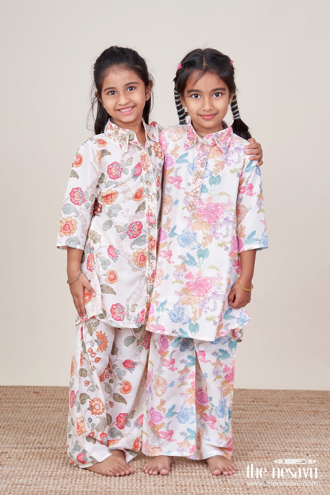 The Nesavu Girls Casual Set Girls Digital Print Top and Pants Co-Ord Set In Modal Silk Nesavu Nesavu girls digital printed modal silk co-ord set casual festive wear