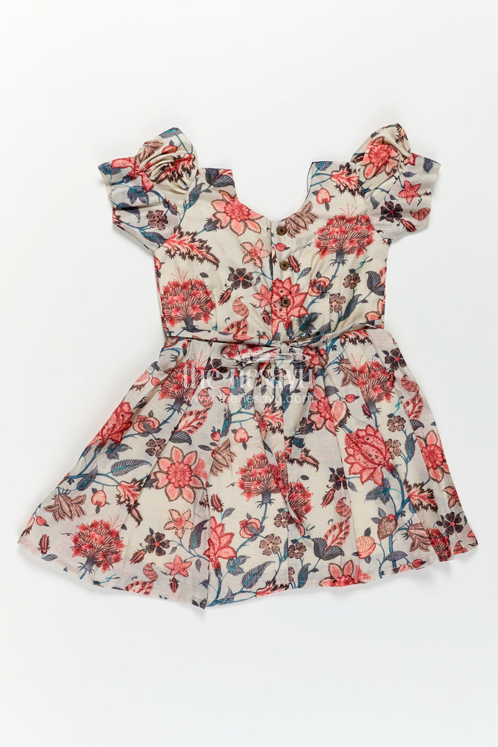 The Nesavu Girls Chanderi Frock Girls Digital Printed Chanderi Frock with Puff Sleeves and Blue Contrast Bodice in Frock Frill Style Nesavu Girls Frock Frill Style Dress Floral Printed Chanderi Blue Yoke Puff Sleeves | The Nesavu