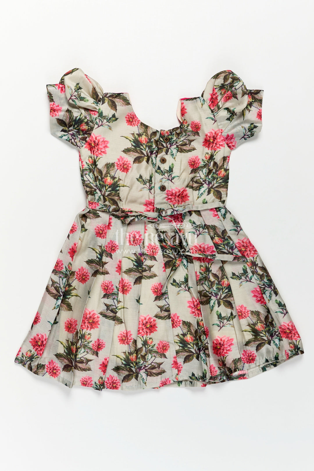 The Nesavu Girls Chanderi Frock Girls Digital Printed Chanderi Frock with Puff Sleeves and Pleated Skirt in Elegant Frock Frill Dress Style Nesavu Girls Frock Frill Dress Digital Printed Chanderi Puff Sleeves Pink Contrast Yoke | The Nesavu