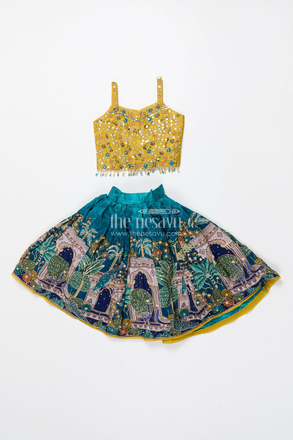 The Nesavu Girls Lehenga Choli Girls Digital Printed Lehenga Choli for Weddings and Family Celebrations Nesavu 16 (1Y) / Beige GL672A-16 Nesavu digital printed lehenga choli girls viscose silk perfect weddings ethnic functions