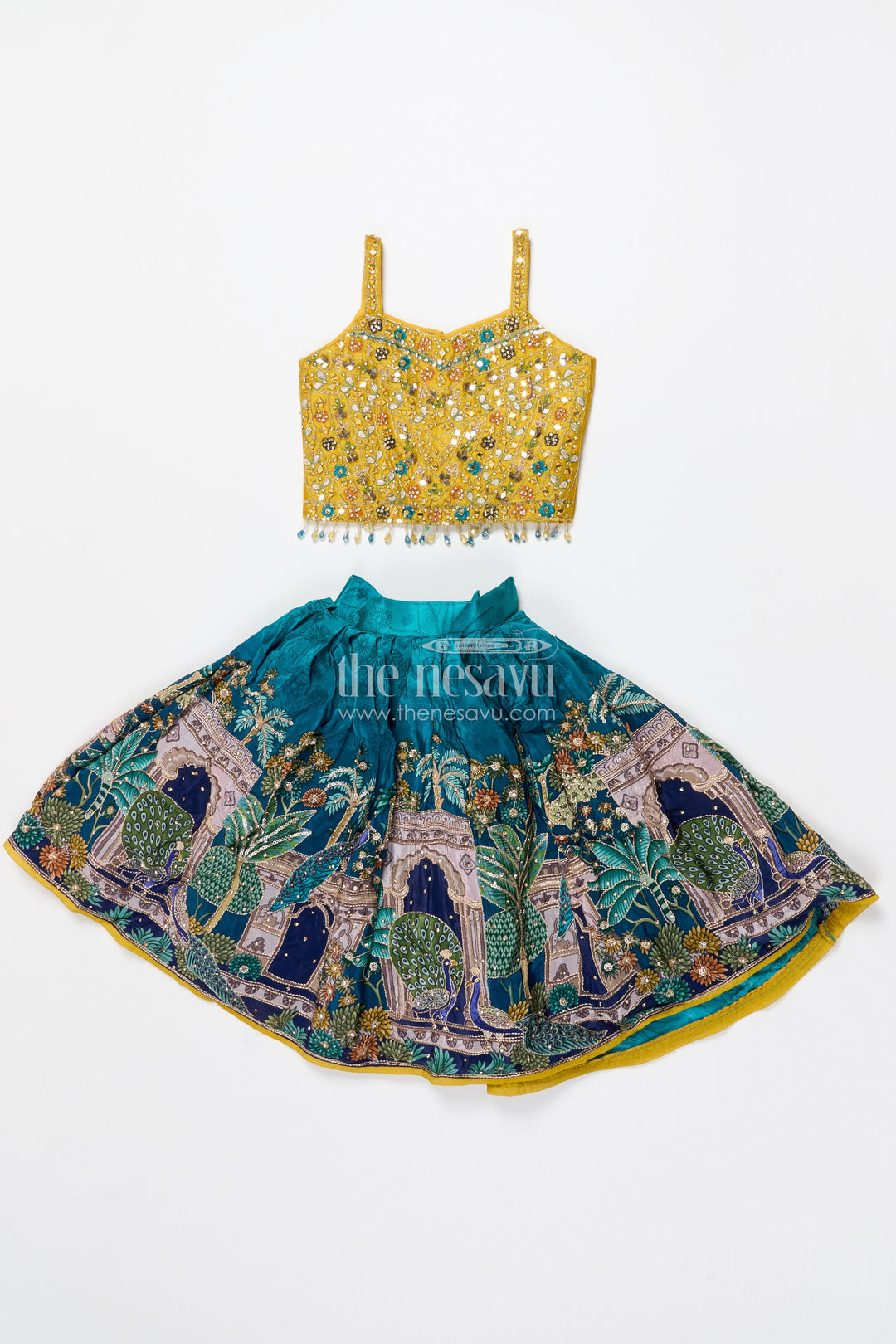 The Nesavu Girls Lehenga Choli Girls Digital Printed Lehenga Choli for Weddings and Family Celebrations Nesavu Nesavu digital printed lehenga choli girls viscose silk perfect weddings ethnic functions