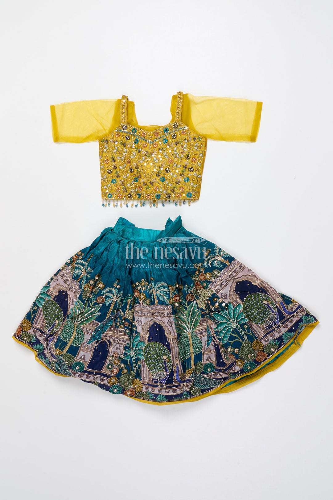 The Nesavu Girls Lehenga Choli Girls Digital Printed Lehenga Choli for Weddings and Family Celebrations Nesavu Nesavu digital printed lehenga choli girls viscose silk perfect weddings ethnic functions