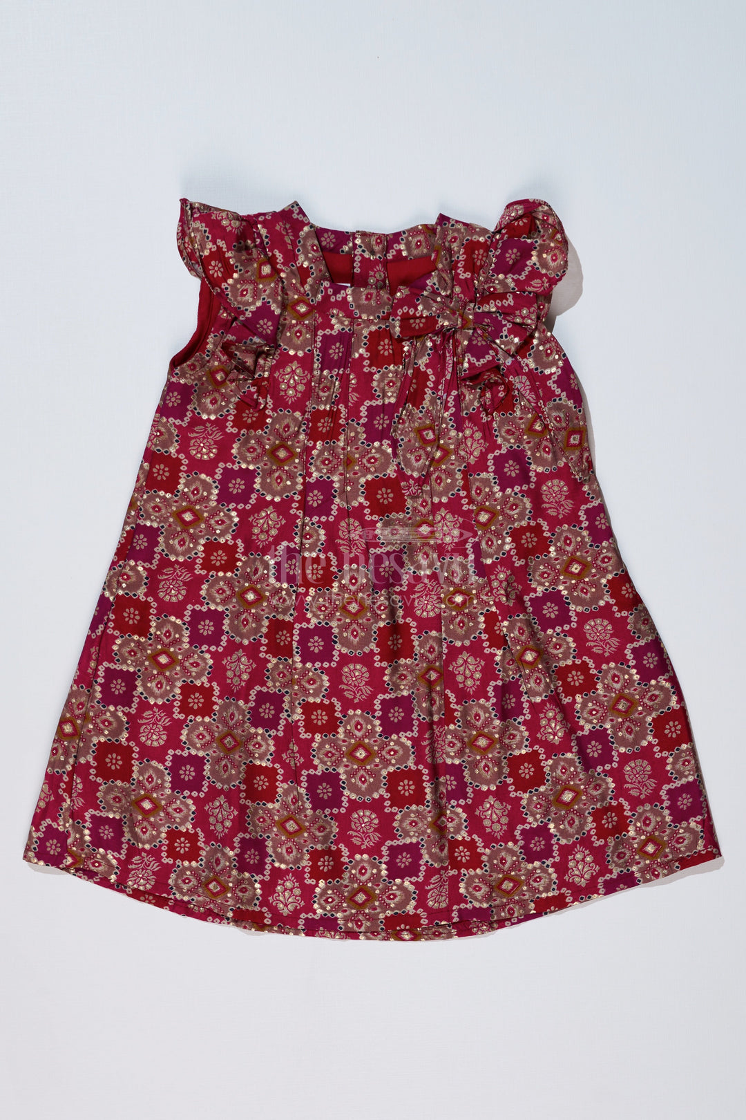 The Nesavu Girls Cotton Frock Girls Dm Frock in Muslin Silk with Stylish Pleats and Bow Detail Nesavu 16 (1Y) / Pink GFC1603C-16 Girls DM Frock Muslin Silk Stylish Pleats Shoulder Bow | The Nesavu