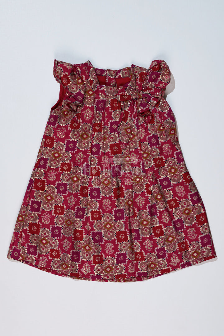 The Nesavu Girls Cotton Frock Girls Dm Frock in Muslin Silk with Stylish Pleats and Bow Detail Nesavu 16 (1Y) / Pink GFC1603C-16 Girls DM Frock Muslin Silk Stylish Pleats Shoulder Bow | The Nesavu