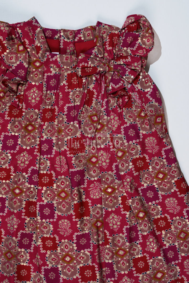 The Nesavu Girls Cotton Frock Girls Dm Frock in Muslin Silk with Stylish Pleats and Bow Detail Nesavu Girls DM Frock Muslin Silk Stylish Pleats Shoulder Bow | The Nesavu