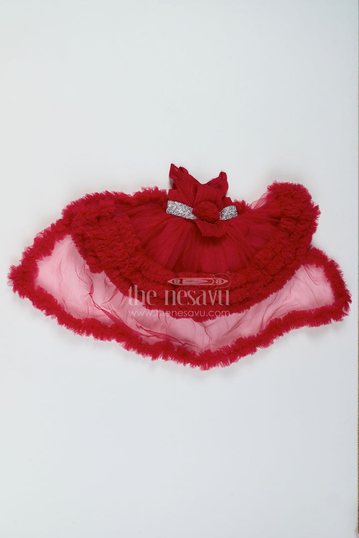 The Nesavu Girls Fancy Party Frock Girls Dramatic Ruffle Frock for Princess Parties and Cake Cutting Nesavu 16 (1Y) / Pink / Plain Net PF326A-16 Nesavu Girls Dramatic Net Ruffle Frock For Princess Parties Cake Cutting Birthdays And Milestone Photos