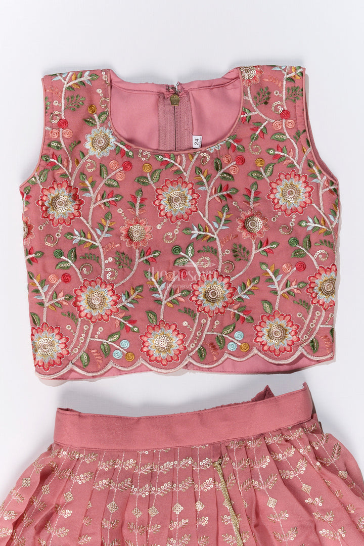 The Nesavu Girls Lehenga Choli Girls Dupatta Style On Choli Lehenga Set with Embroidery for Grand Festive Look Nesavu Girls Dupatta Style Choli Lehenga Embroidery Festive Wedding Wear | The Nesavu