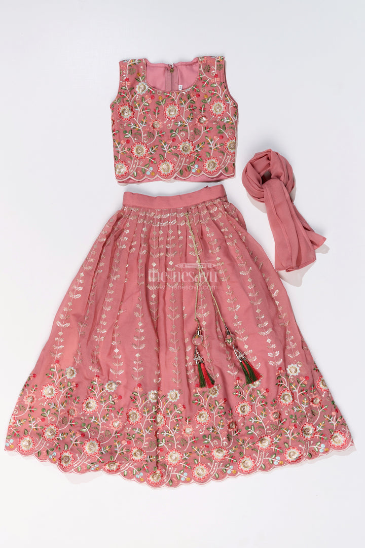 The Nesavu Girls Lehenga Choli Girls Dupatta Style On Choli Lehenga Set with Embroidery for Grand Festive Look Nesavu Girls Dupatta Style Choli Lehenga Embroidery Festive Wedding Wear | The Nesavu