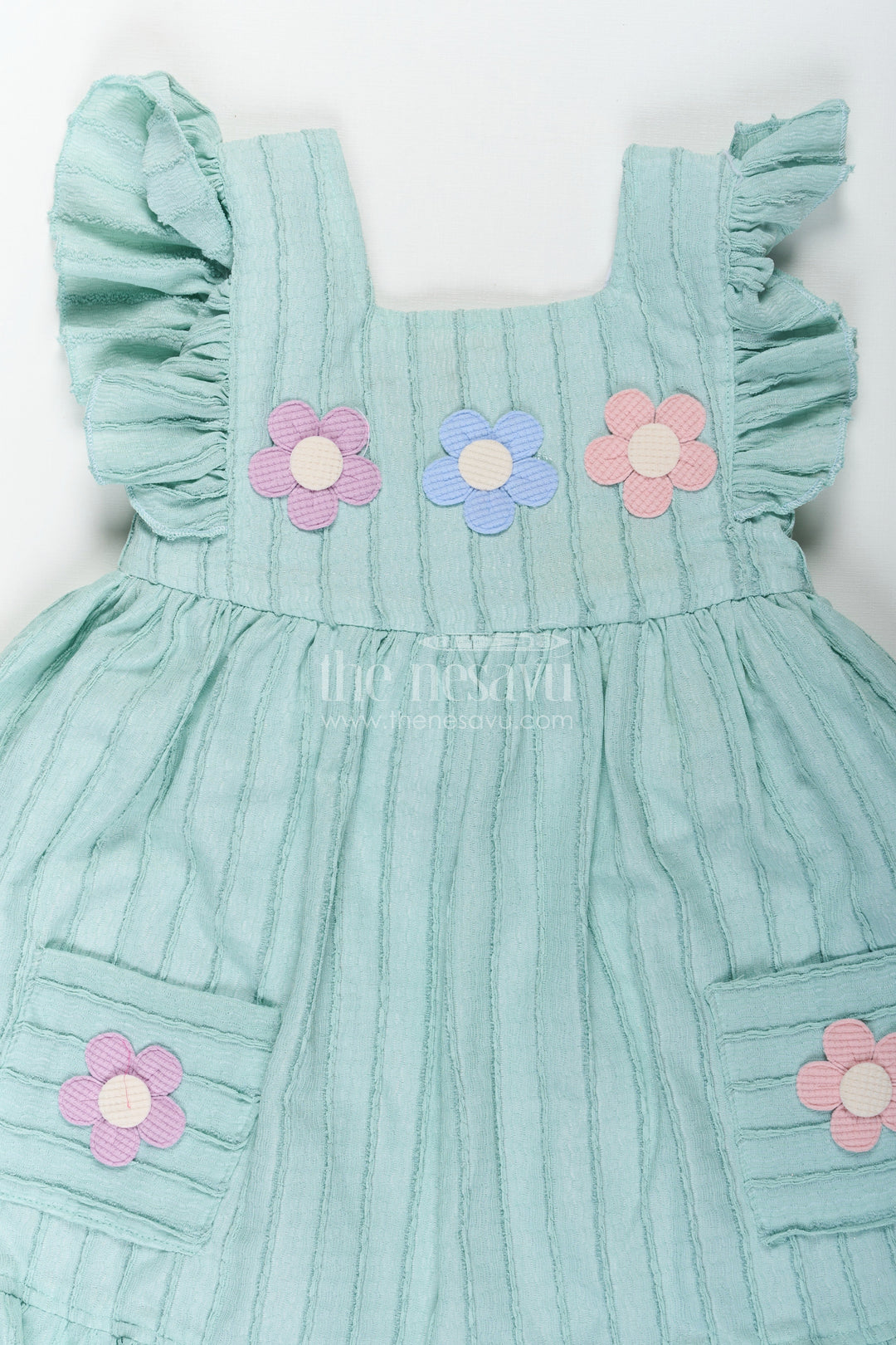 The Nesavu Girls Cotton Frock Girls Easter Frock in Soft Cotton with Ruffled Straps and Floral Appliqué for a Playful Look Nesavu Girls Easter Frock Soft Cotton Ruffled Straps Floral Appliqu Casual Wear | The Nesavu