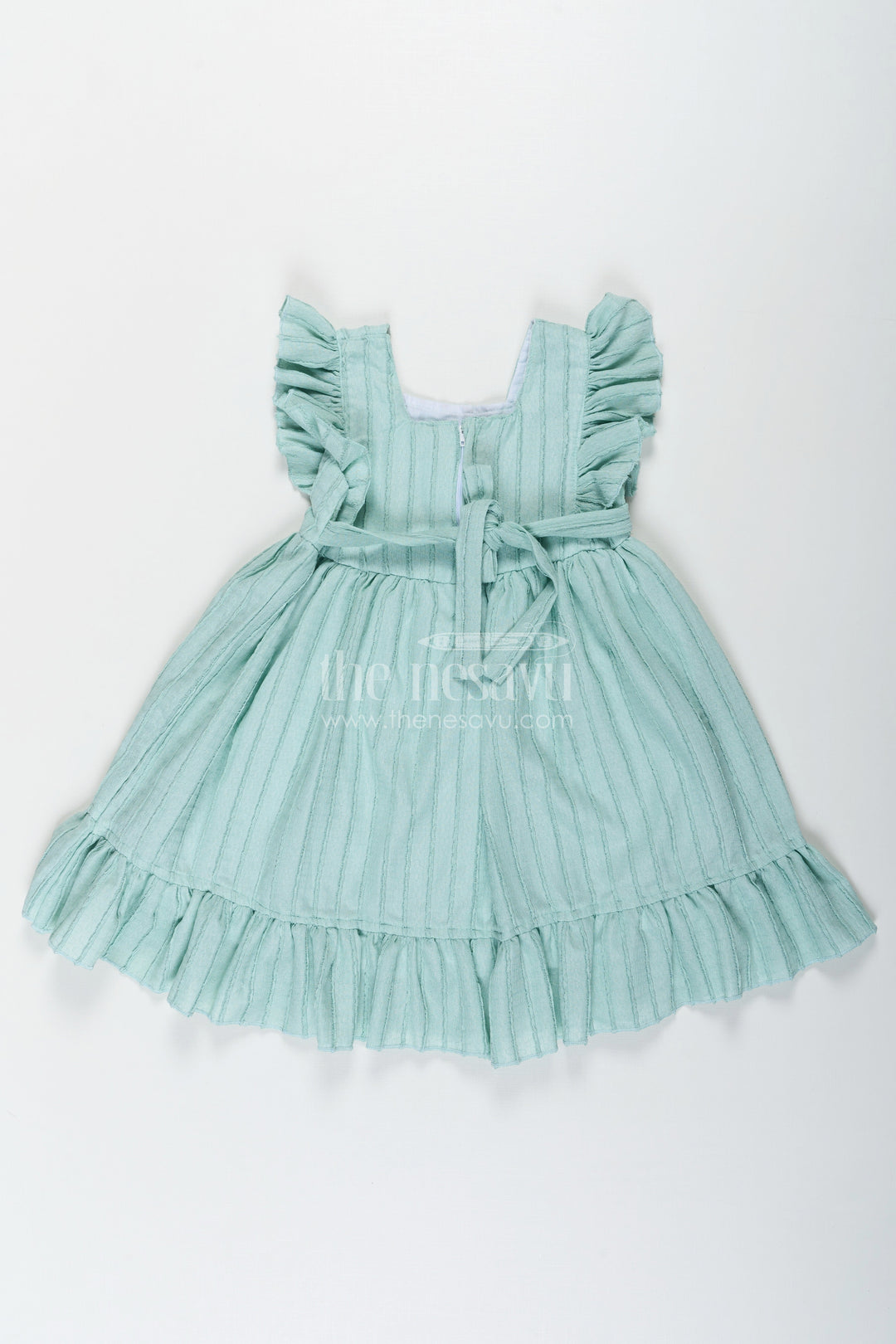The Nesavu Girls Cotton Frock Girls Easter Frock in Soft Cotton with Ruffled Straps and Floral Appliqué for a Playful Look Nesavu Nesavu Girls Easter Frock Soft Cotton Ruffled Straps Floral Appliqu Casual Wear